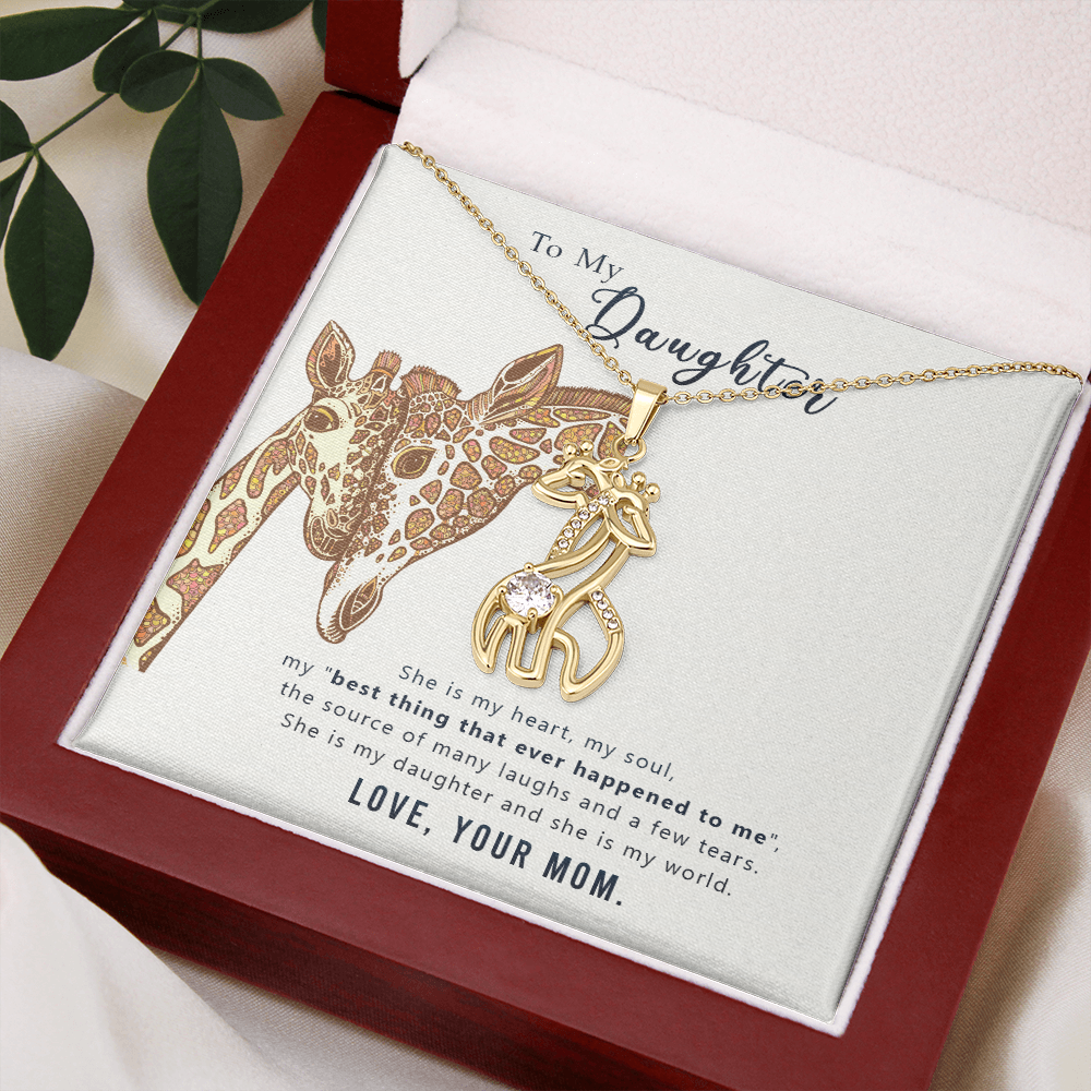 To my daughter from mom - she is my heart - Giraffe Necklace - JustFamilyThings