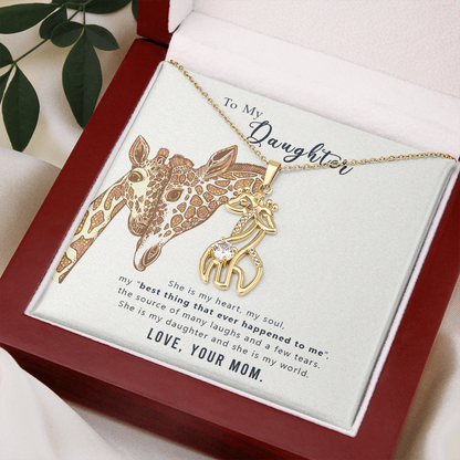 To my daughter from mom - she is my heart - Giraffe Necklace - JustFamilyThings