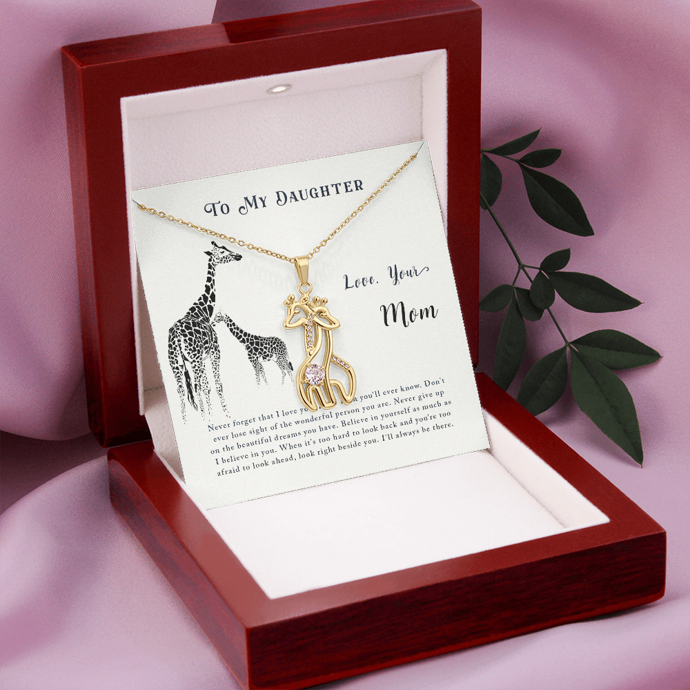 To my daughter from mom - Never forget that I love you - Giraffe Necklace - JustFamilyThings