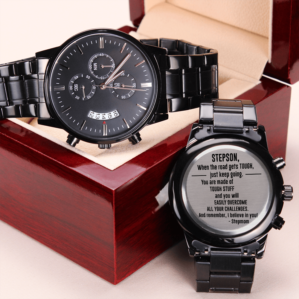 To Stepson From Stepmom - Black Chronograph Watch - JustFamilyThings
