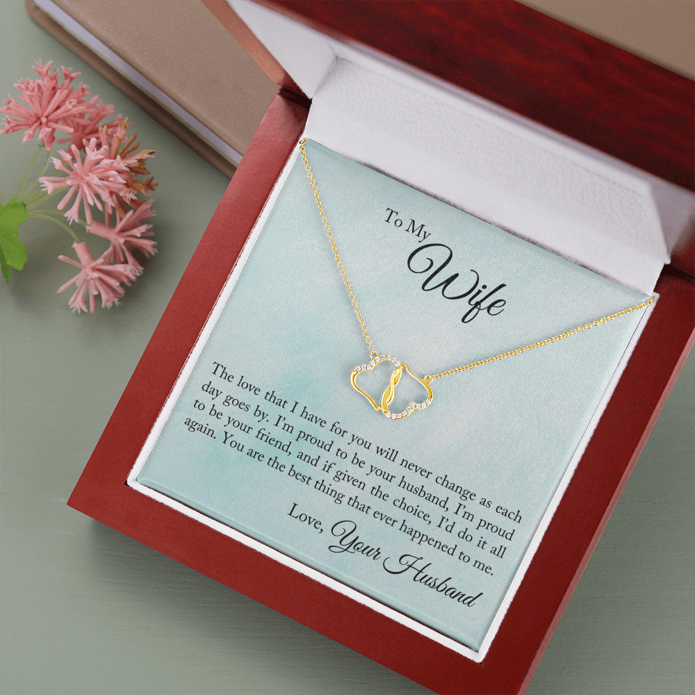 To My Wife - Proud To Be Your Husband - Solid Gold + Real Diamonds Necklace - JustFamilyThings