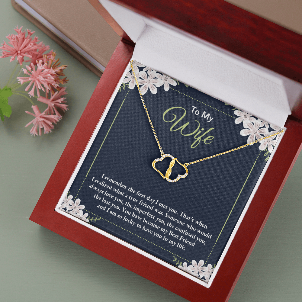 To my Wife - i remember the first day i met you - Solid Gold + Real Diamonds Necklace - JustFamilyThings