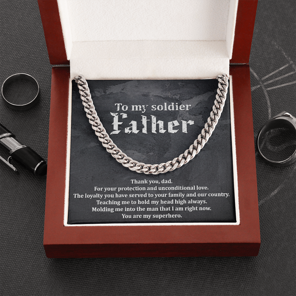 Gift For Soldier Father, Cuban Link Chain For Soldier Dad - Cuban Link Chain - JustFamilyThings