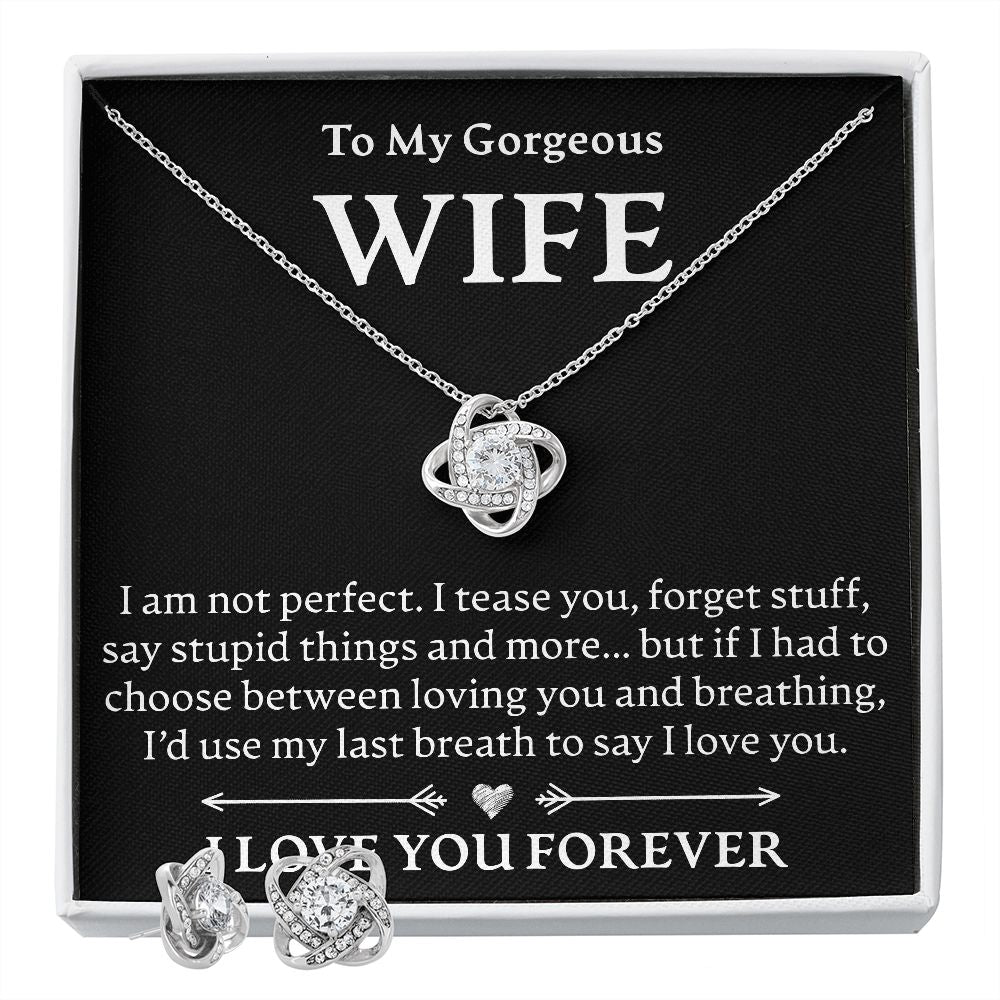 To My Gorgeous Wife - Love Knot Necklace + Earrings Set - JustFamilyThings