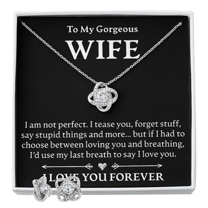 To My Gorgeous Wife - Love Knot Necklace + Earrings Set - JustFamilyThings