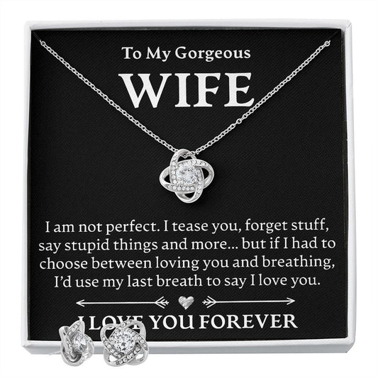 To My Gorgeous Wife - Love Knot Necklace + Earrings Set - JustFamilyThings