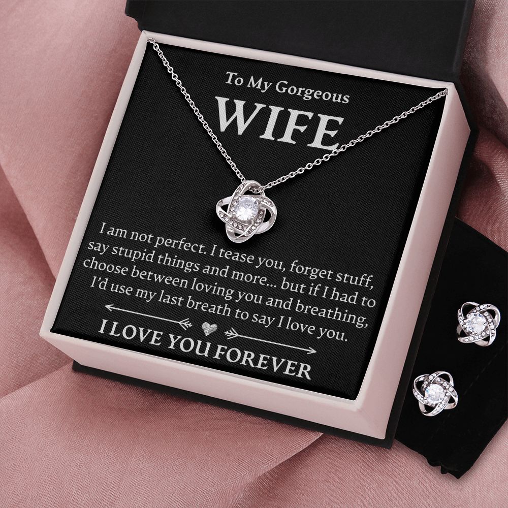 To My Gorgeous Wife - Love Knot Necklace + Earrings Set - JustFamilyThings
