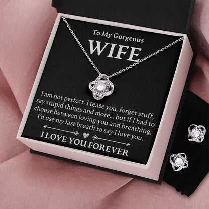 To My Gorgeous Wife - Love Knot Necklace + Earrings Set - JustFamilyThings