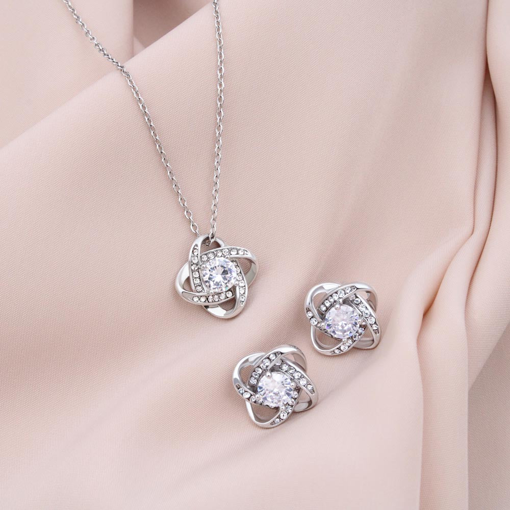 To My Gorgeous Wife - Love Knot Necklace + Earrings Set - JustFamilyThings