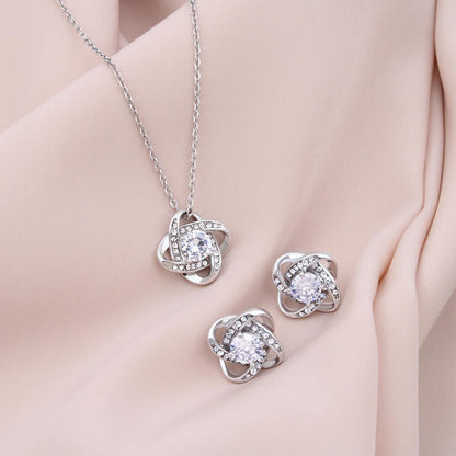 To My Gorgeous Wife - Love Knot Necklace + Earrings Set - JustFamilyThings