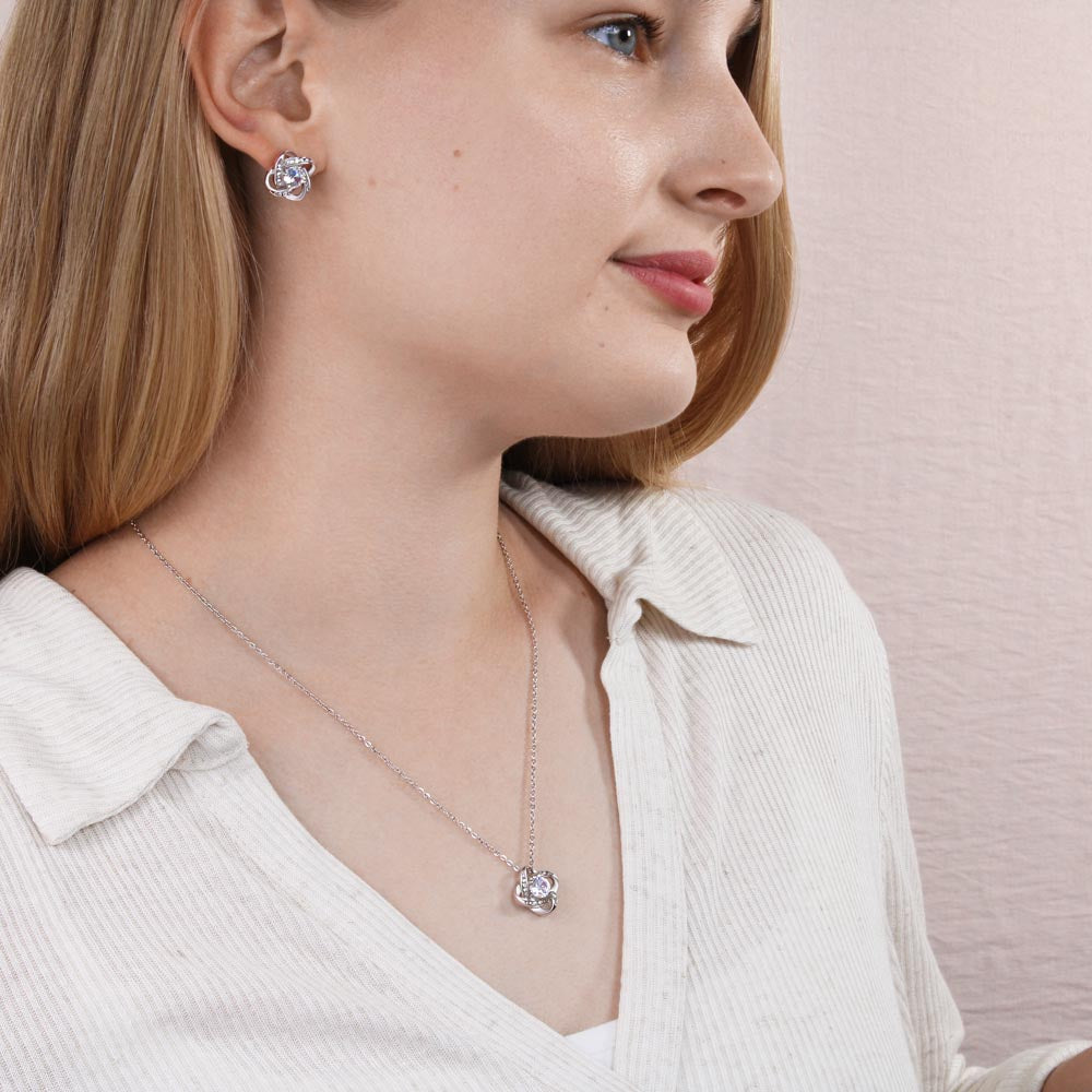To My Gorgeous Wife - Love Knot Necklace + Earrings Set - JustFamilyThings