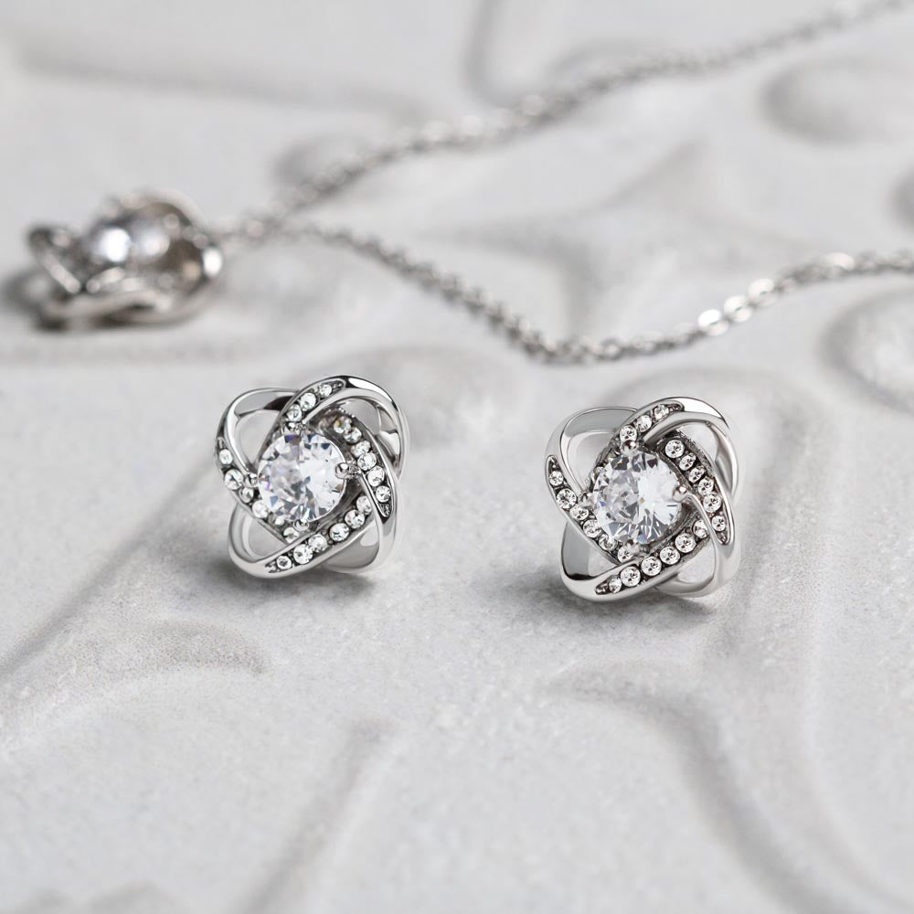 To My Gorgeous Wife - Love Knot Necklace + Earrings Set - JustFamilyThings