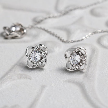 To My Gorgeous Wife - Love Knot Necklace + Earrings Set - JustFamilyThings