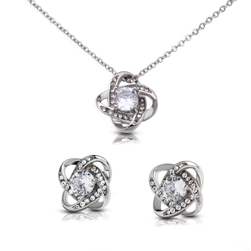 To My Gorgeous Wife - Love Knot Necklace + Earrings Set - JustFamilyThings