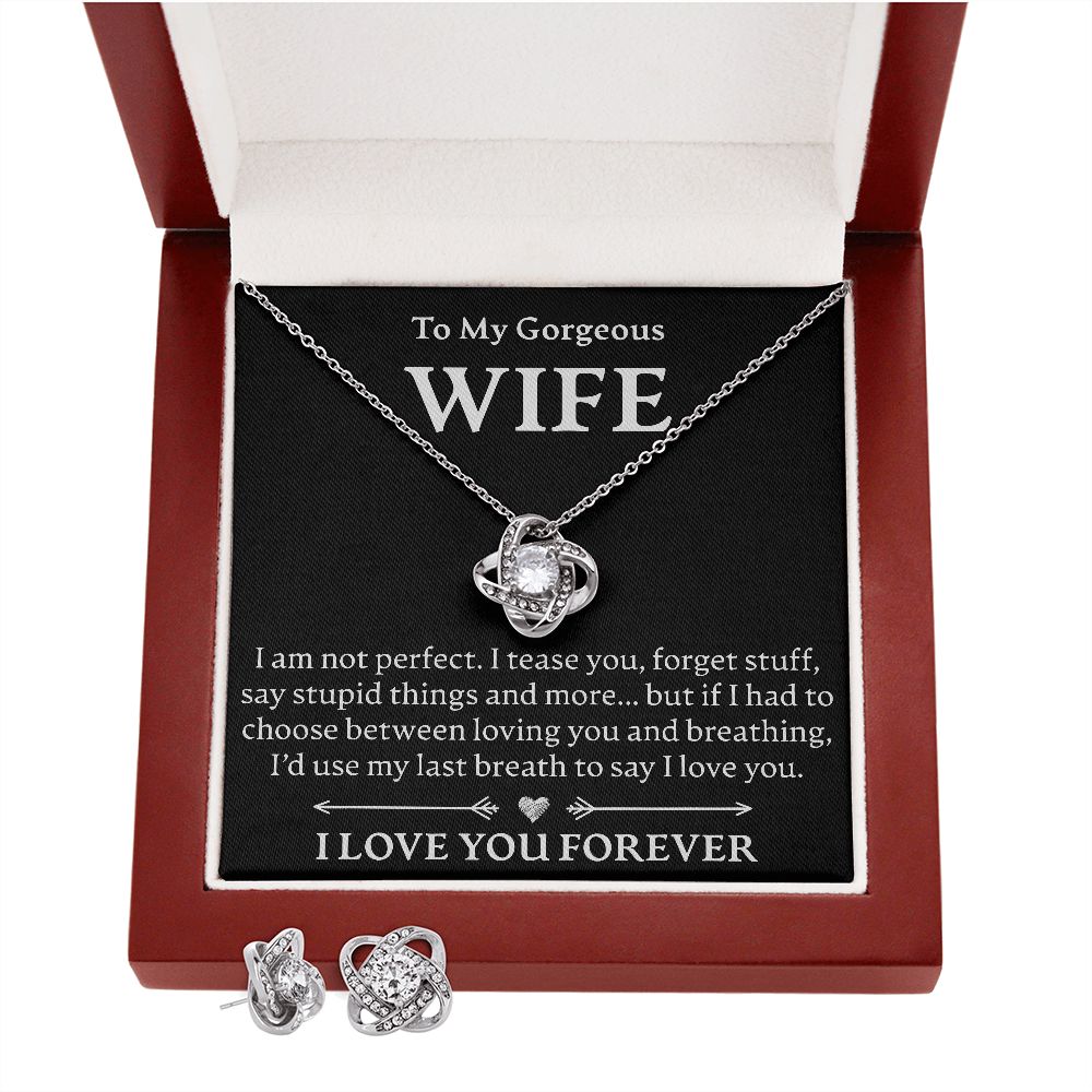To My Gorgeous Wife - Love Knot Necklace + Earrings Set - JustFamilyThings