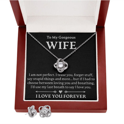 To My Gorgeous Wife - Love Knot Necklace + Earrings Set - JustFamilyThings