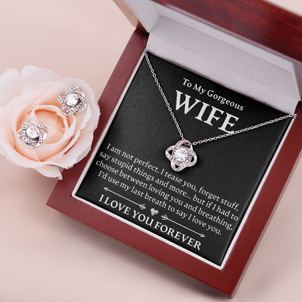 To My Gorgeous Wife - Love Knot Necklace + Earrings Set - JustFamilyThings