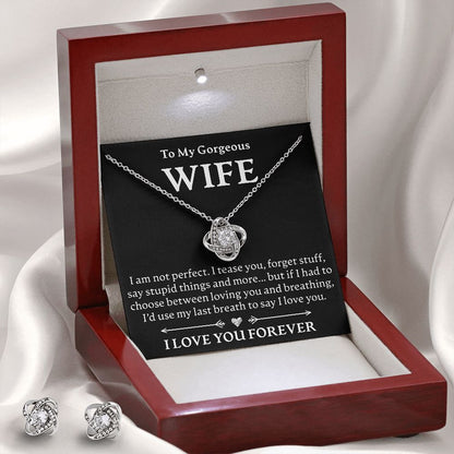 To My Gorgeous Wife - Love Knot Necklace + Earrings Set - JustFamilyThings