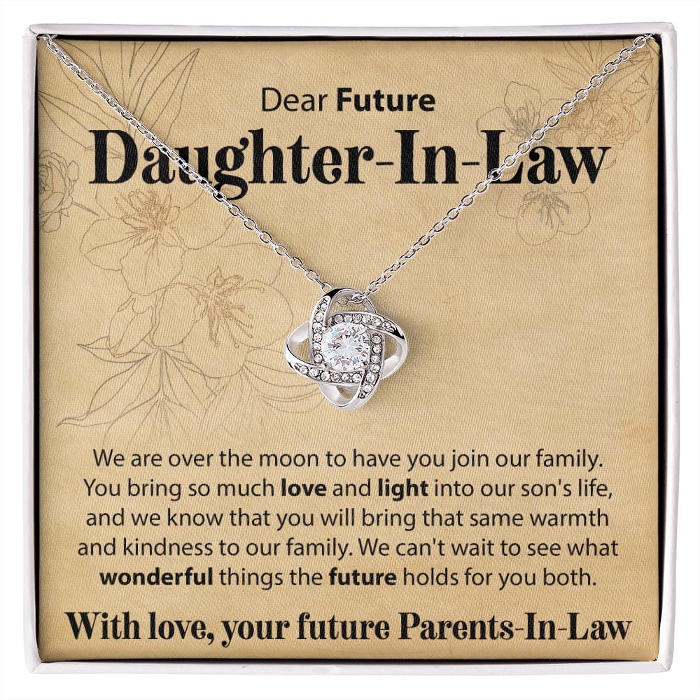 To Our Future Daughter In Law - We Are Over The Moon - Love Knot Necklace - JustFamilyThings