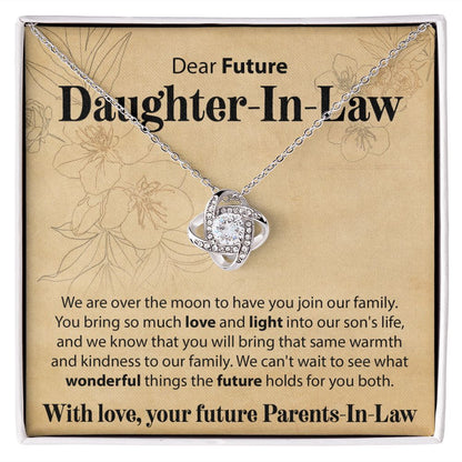 To Our Future Daughter In Law - We Are Over The Moon - Love Knot Necklace - JustFamilyThings