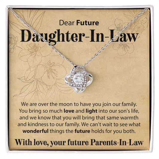 To Our Future Daughter In Law - We Are Over The Moon - Love Knot Necklace - JustFamilyThings