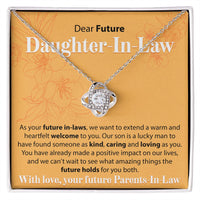 Load image into Gallery viewer, To Our Future Daughter In Law - As Your Future In Laws - Love Knot Necklace - JustFamilyThings
