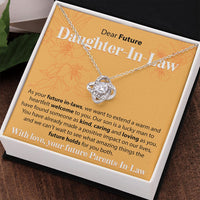 Load image into Gallery viewer, To Our Future Daughter In Law - As Your Future In Laws - Love Knot Necklace - JustFamilyThings
