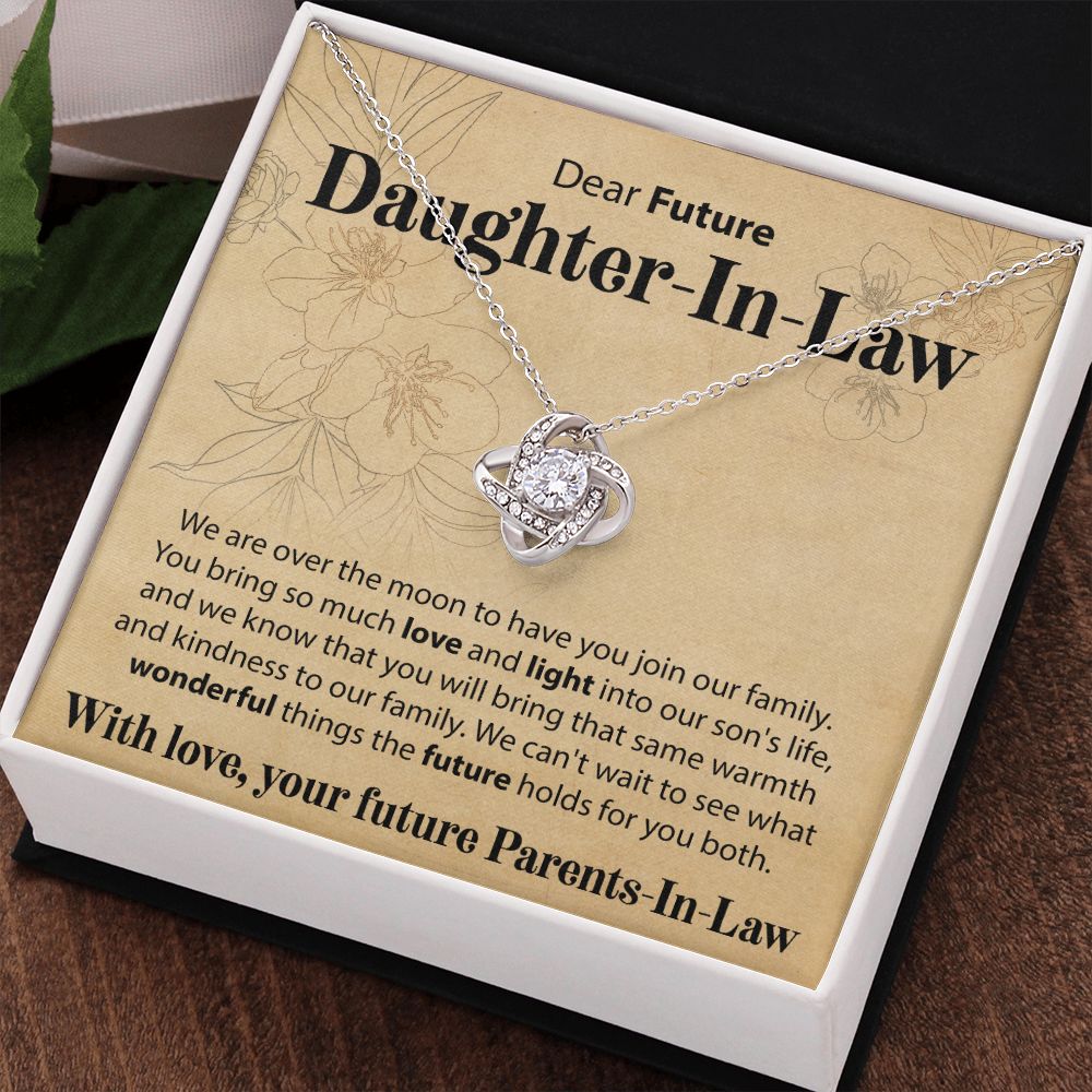 To Our Future Daughter In Law - We Are Over The Moon - Love Knot Necklace - JustFamilyThings