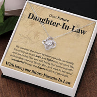 Load image into Gallery viewer, To Our Future Daughter In Law - We Are Over The Moon - Love Knot Necklace - JustFamilyThings
