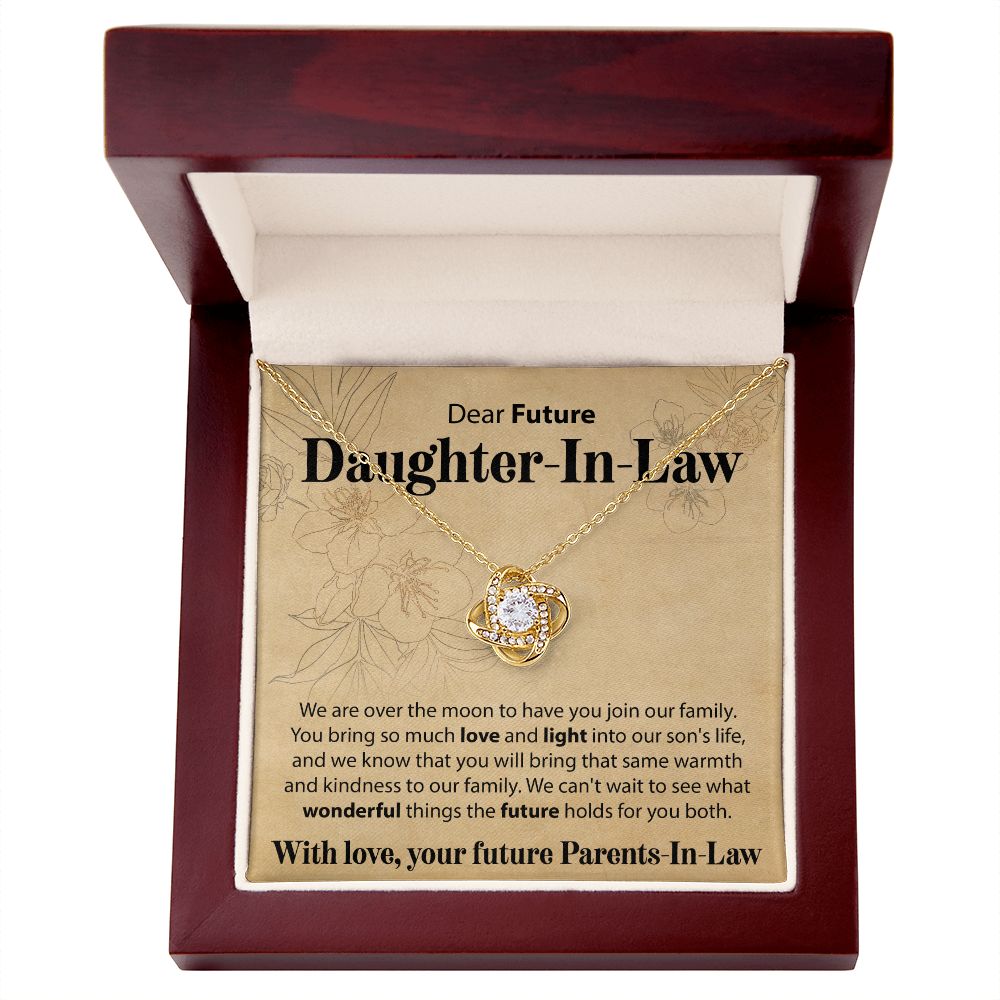 To Our Future Daughter In Law - We Are Over The Moon - Love Knot Necklace - JustFamilyThings