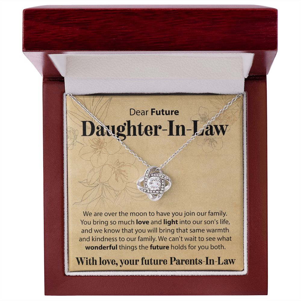 To Our Future Daughter In Law - We Are Over The Moon - Love Knot Necklace - JustFamilyThings