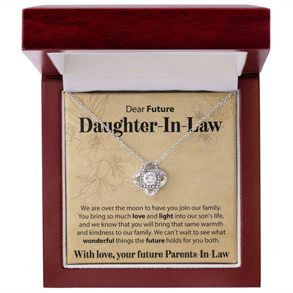 To Our Future Daughter In Law - We Are Over The Moon - Love Knot Necklace - JustFamilyThings