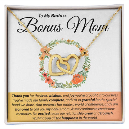 To My Badass Bonus Mom - Interlocking Hearts Necklace