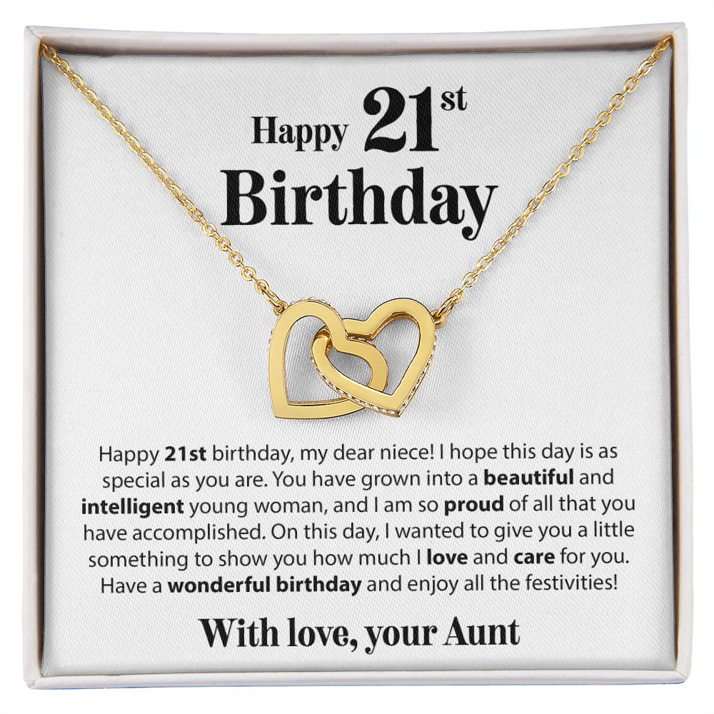 Happy 21st Birthday - From Aunt - Interlocking Hearts Necklace - JustFamilyThings