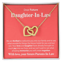 Load image into Gallery viewer, To Our Future Daughter In Law - We Are Thrilled To Welcome You - Interlocking Hearts Necklace - JustFamilyThings
