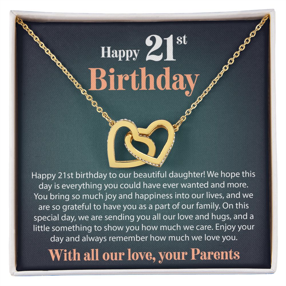 Happy 21st Birthday - From Parents - Interlocking Hearts Necklace - JustFamilyThings