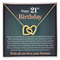 Load image into Gallery viewer, Happy 21st Birthday - From Parents - Interlocking Hearts Necklace - JustFamilyThings
