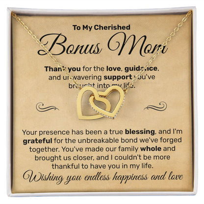 To My Cherished Bonus Mom - Interlocking Hearts Necklace
