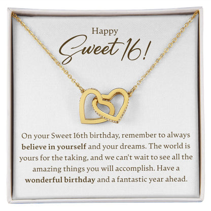 Happy Sweet 16 - Have A Wonderful Birthday - Interlocking Hearts Necklace - JustFamilyThings