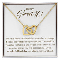 Load image into Gallery viewer, Happy Sweet 16 - Have A Wonderful Birthday - Interlocking Hearts Necklace - JustFamilyThings
