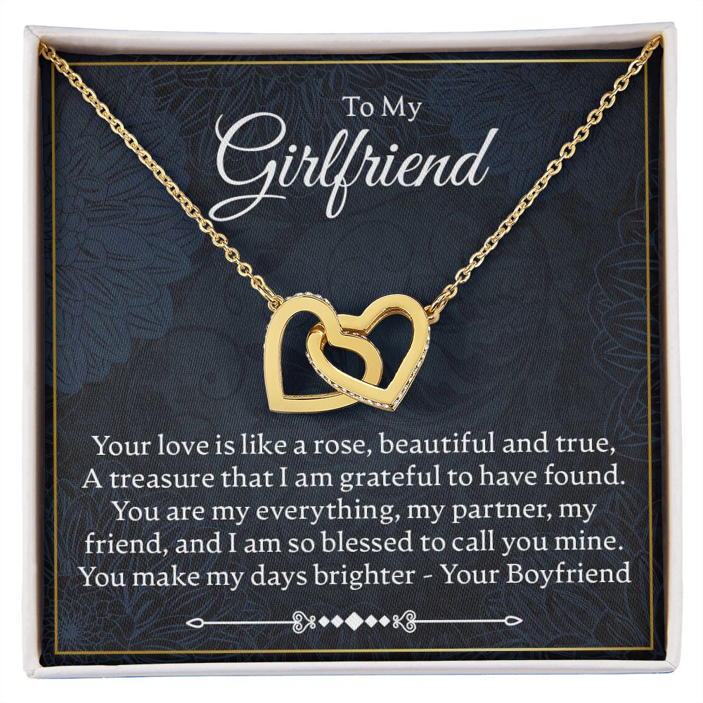 To My Girlfriend - Your Love Is Like A Rose - Interlocking Hearts Necklace - JustFamilyThings
