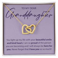 Load image into Gallery viewer, To My Dear Granddaughter - You Light Up My Life - Interlocking Hearts Necklace - JustFamilyThings
