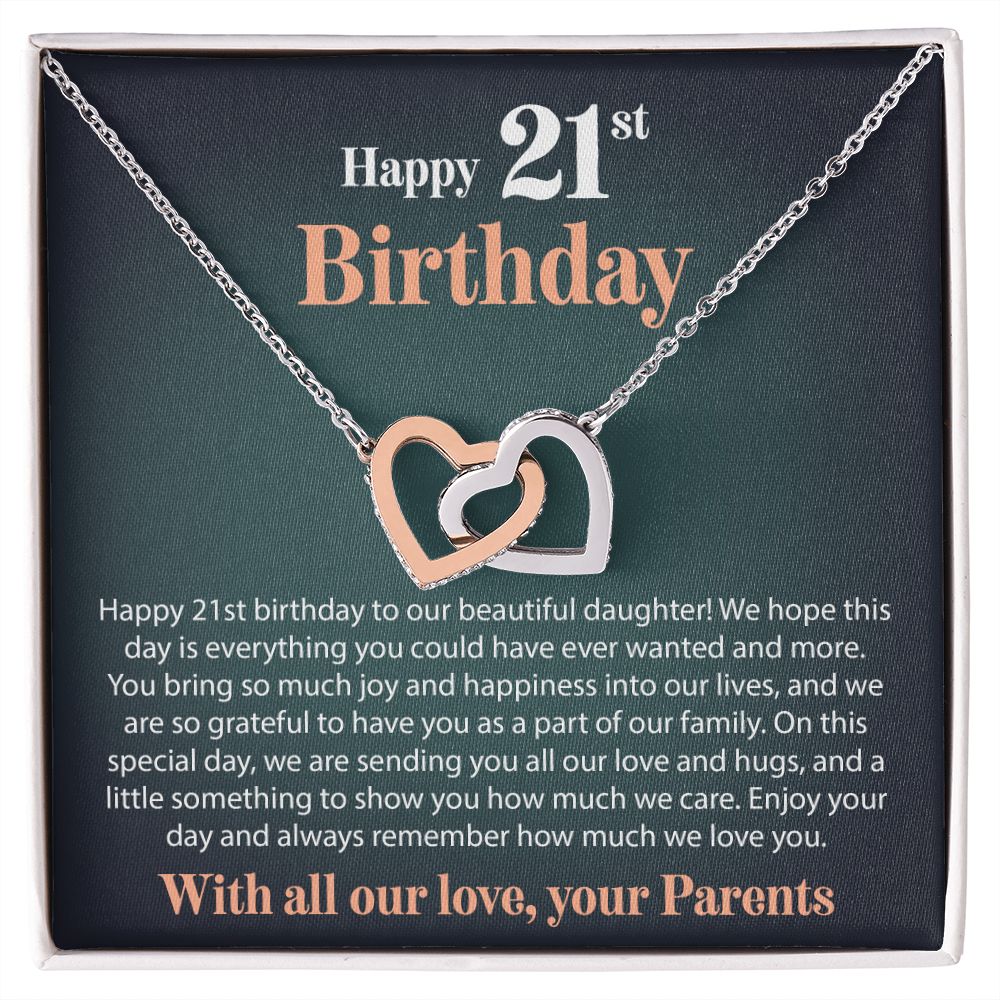 Happy 21st Birthday - From Parents - Interlocking Hearts Necklace - JustFamilyThings