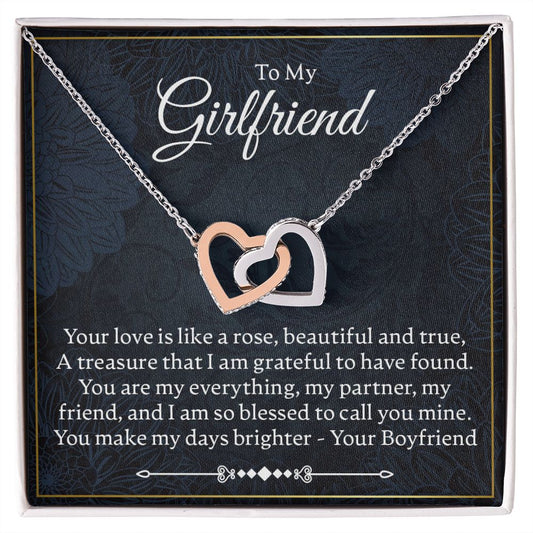 To My Girlfriend - Your Love Is Like A Rose - Interlocking Hearts Necklace - JustFamilyThings