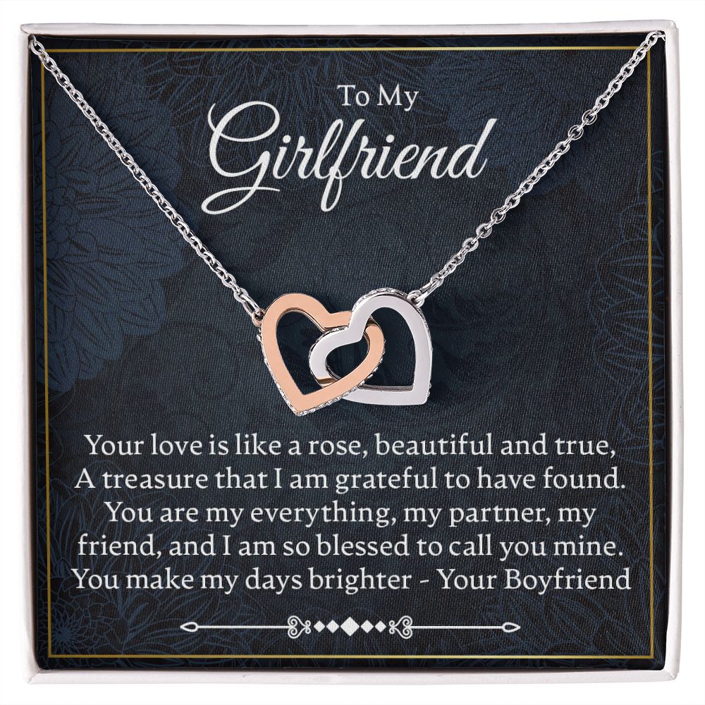 To My Girlfriend - Your Love Is Like A Rose - Interlocking Hearts Necklace - JustFamilyThings