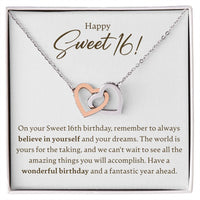 Load image into Gallery viewer, Happy Sweet 16 - Have A Wonderful Birthday - Interlocking Hearts Necklace - JustFamilyThings
