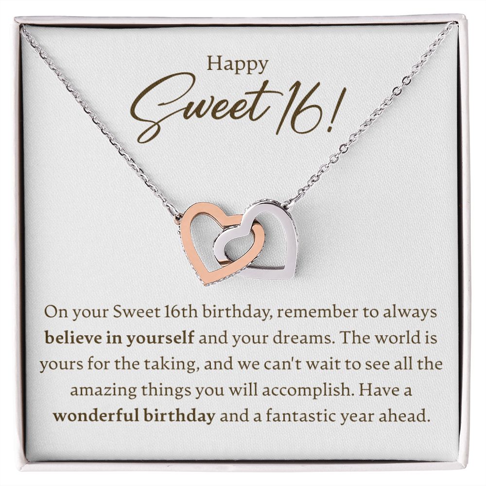Happy Sweet 16 - Have A Wonderful Birthday - Interlocking Hearts Necklace - JustFamilyThings