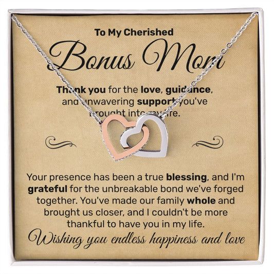 To My Cherished Bonus Mom - Interlocking Hearts Necklace