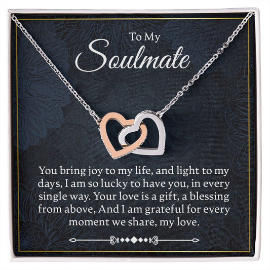 To My Soulmate - You Bring Joy - Interlocking Hearts Necklace - JustFamilyThings