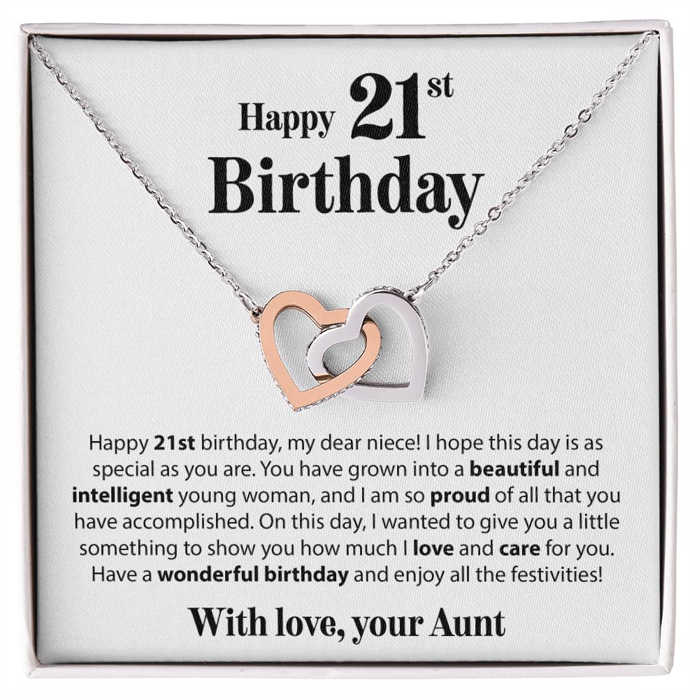 Happy 21st Birthday - From Aunt - Interlocking Hearts Necklace - JustFamilyThings